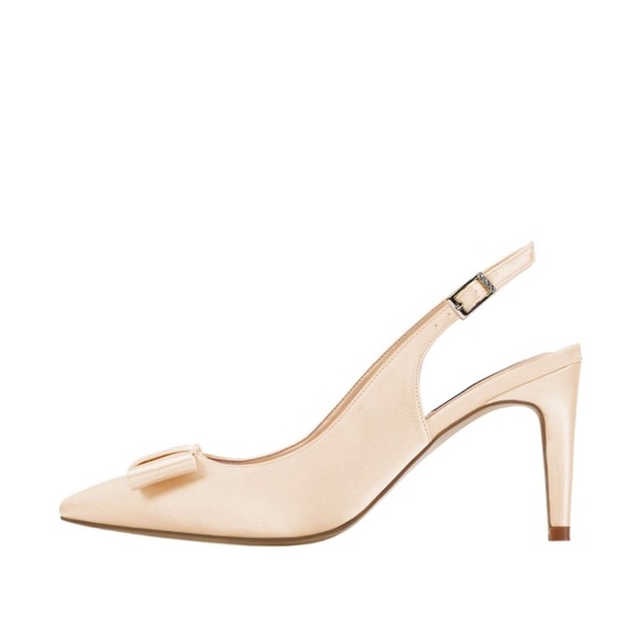 ERIJUNOR Pointy Toe Pumps Mid Heels Wedding  Party Slingback heels with bow 9 - Picture 6 of 16